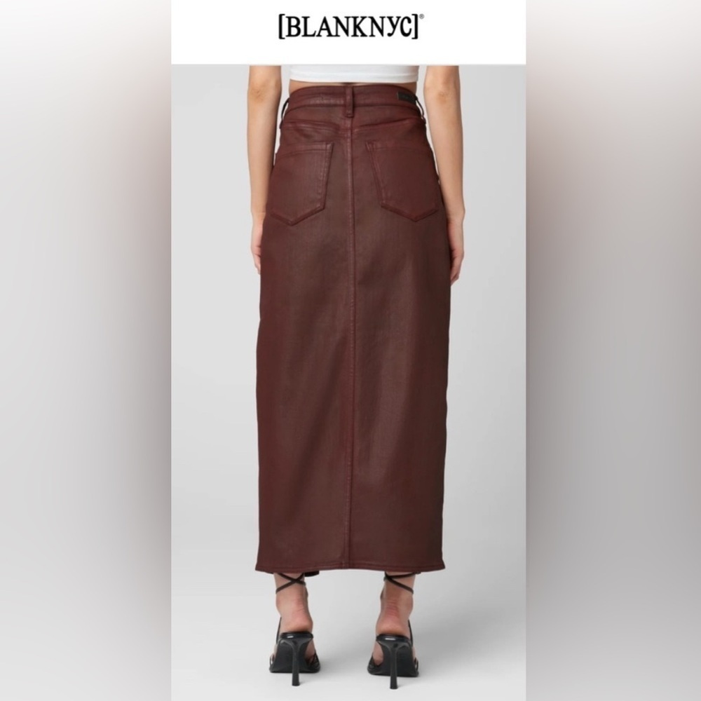 BLANK NYC High Rise Midi Coated Denim Skirt Size 26 in color Coffee Talk NWT - Picture 9 of 11